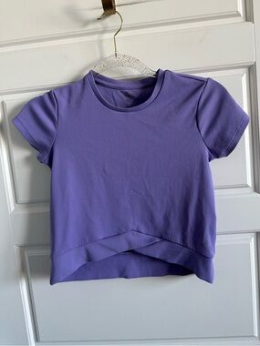 Freely Medium Girls Purple Ribbed Crossover Hem Cropped Athletic Top